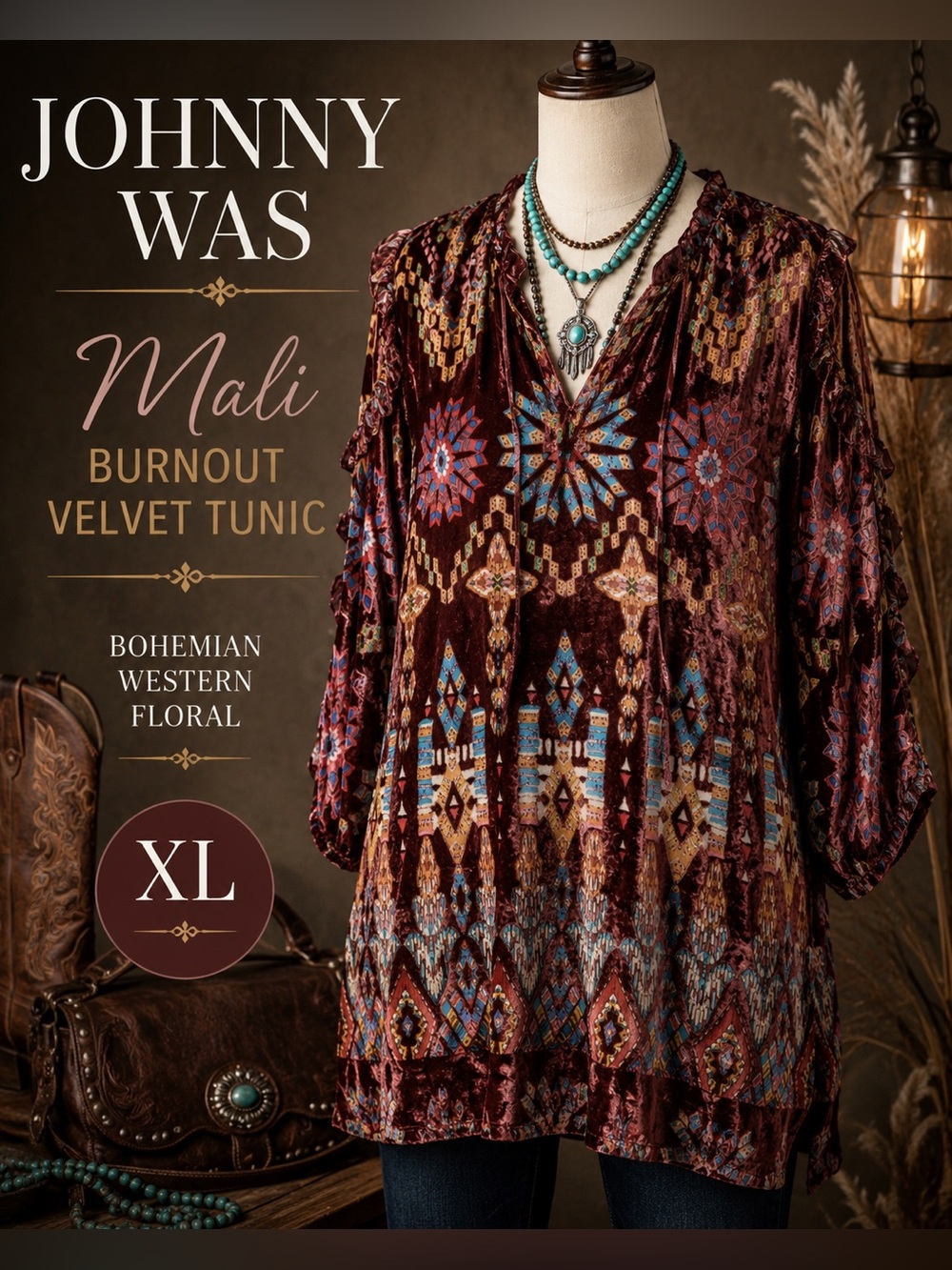 Johnny Was Mali Burnout Velvet Tunic Blouse
